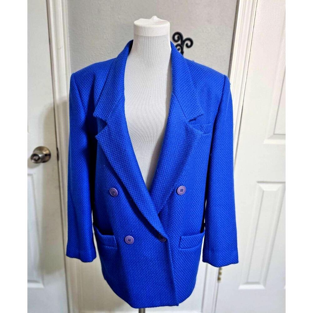 SK& Company Women VTG Blazer Blue 100% Wool Jacket SZ 12
